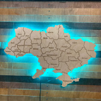 Деревянная карта Украины с подсветкой , карта Украины в подарок