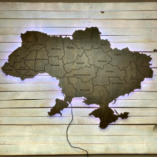 Деревянная карта Украины с подсветкой , карта Украины в подарок  P003