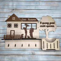 Ключница, вешалка для ключей с фамилией, ключница в форме дома с деревом, декор для дома, подарок на новоселье HWD-A1112