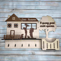 Ключниця, вішак для ключів з прізвищем, ключниця у формі будинку з деревом, декор для дому, подарунок на новосілля HWD-A1112