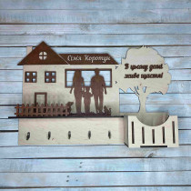 Ключниця, вішак для ключів з прізвищем, ключниця у формі будинку з деревом, декор для дому, подарунок на новосілля HWD-A1133