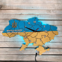 Настінний годинник з підсіткою мапа України, патріотичний годинник, годинник з символікою України HWD-A0613
