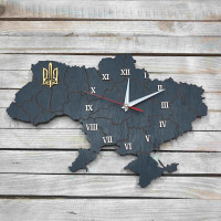 Настенные часы карта Украины с городами, патриотические часы, часы с символикой Украины HWD-A1031