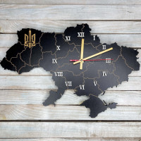 Настінний годинник мапа України, патріотичний годинник, годинник з символікою України HWD-W013