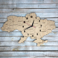 Настінний годинник мапа України, патріотичний годинник, годинник з символікою України HWD-W018