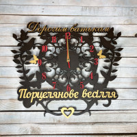 Часы настенные из дерева, подарок родителям на юбилей, подарок фарфоровая свадьба HWD-A0712