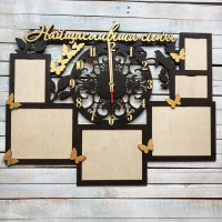 Годинник настінний з фоторамками, подарунок дідусеві, подарунок на день народження hwd-A1090